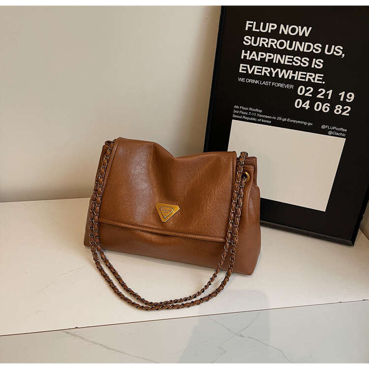 New Women PU Shoulder Bags Chain Crossbody Bag Large Capacity Tote Bags Fashionable Versatile Casual Style Simple Exquisite Brown Free shipping Classi