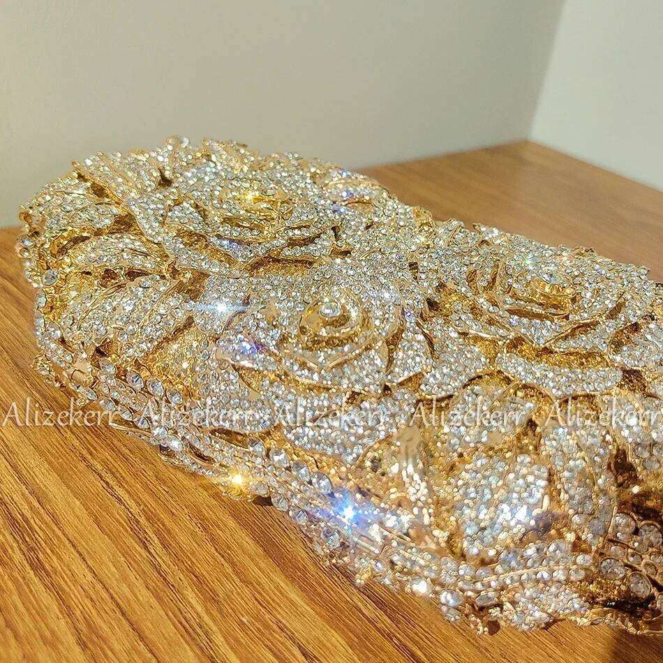 Rose Crystal Evening Clutch Bags Women New Boutique Sparkling Dia Flower Purses And Handbags Wedding Party