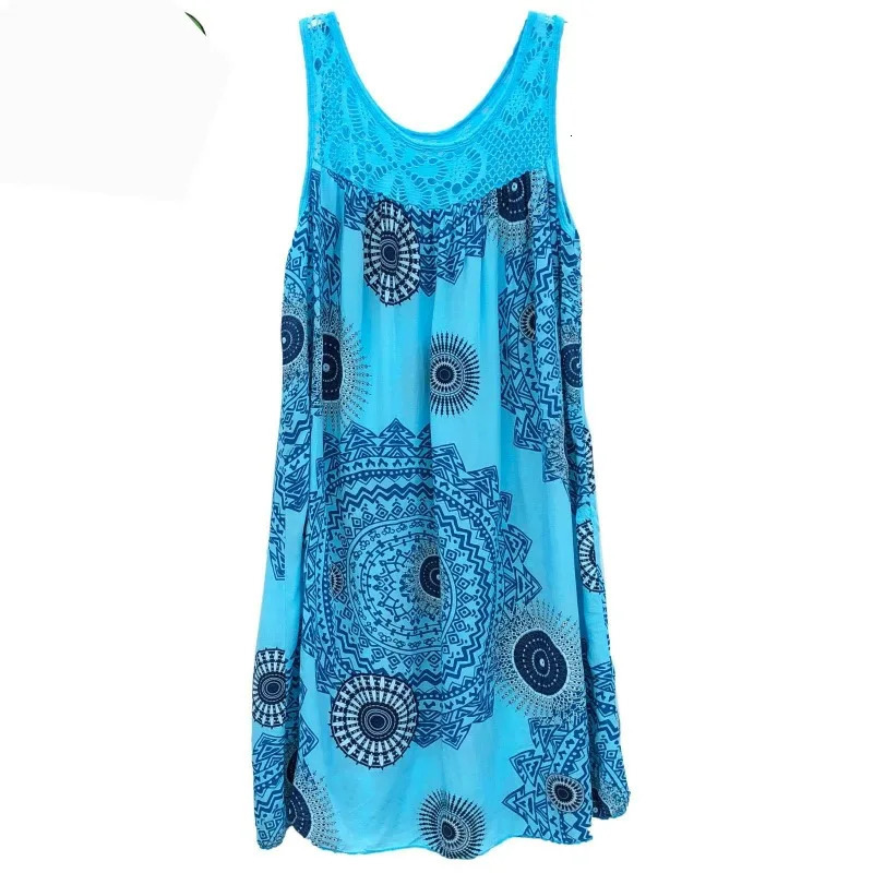 Womens clothing summer sleeveless camisole dress lace print large swing loose sexy long skirt plus size 250604