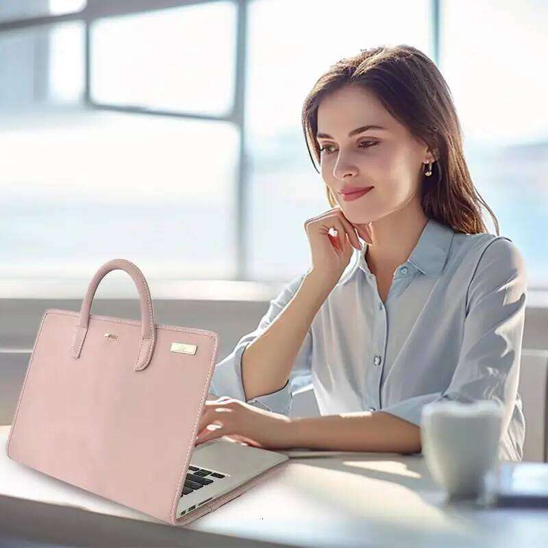 Women's Bags Designer Sleeve Pink PU Leather Laptop Bag With Handle Waterproof Notebook Carrying Case Computer Accessory For Work Travel