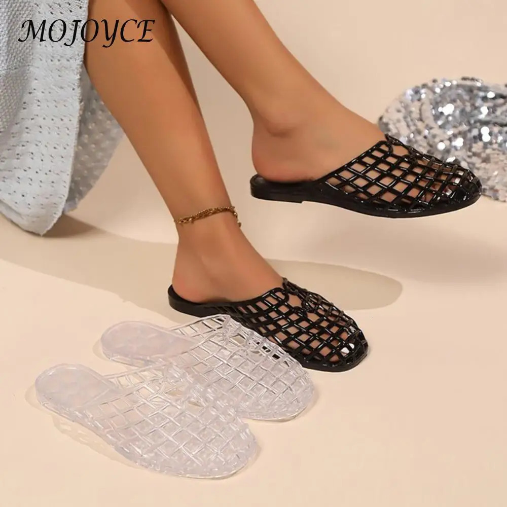 Women Jelly Flats Fashion SlipOn Closed Toe Beach Shoes Lightweight Casual Flat Sandals Breathable for Summer Beach 250605