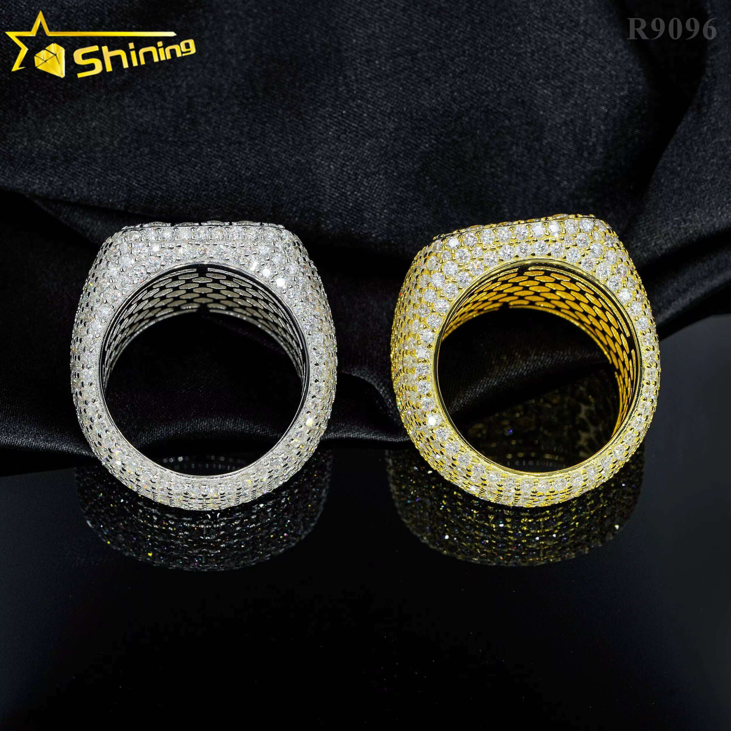 Hot Sell Luxury 925 Sterling Silver Fully Iced Out VVS Moissanite Ring Custom Hip Hop Moissanite Diamond Ring for Men