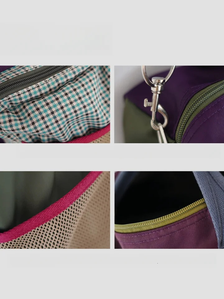 Fashion Korean Style Plaid Purple Womens Nylon Travel Bag Large Capacity Lightweight Waterproof Handheld Fitness Shoulder Bag 250530