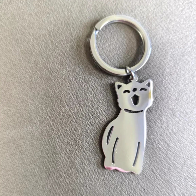 10pcs Classic Cute Puppy Dog Cat Pendant Key Chain Fashion 304 Mirror Polished Stainless Steel Key Ring Accessories 250605
