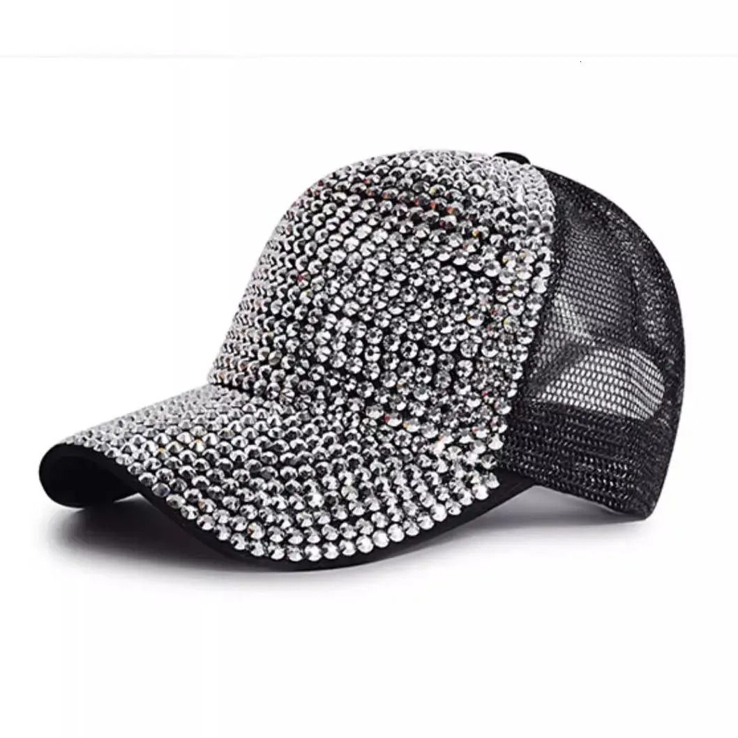 Baseball Cap Women Full Rhinestone Beads Mesh Cap Street Fashion Hats Casual Party Hip Hop Kpop Dance Cap Men Summer 250603