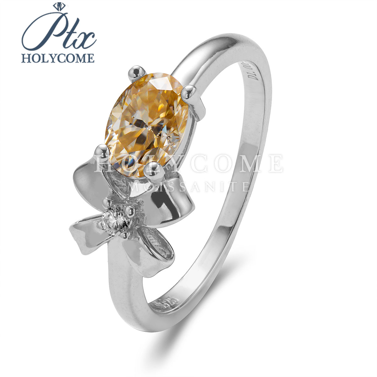 High Quality Oval Shape Champagne Bow Ring Fashion Jewelry 1Ct Moissanite Diamond 925 Sterling Silver Women Bridal Ring for Party Gift