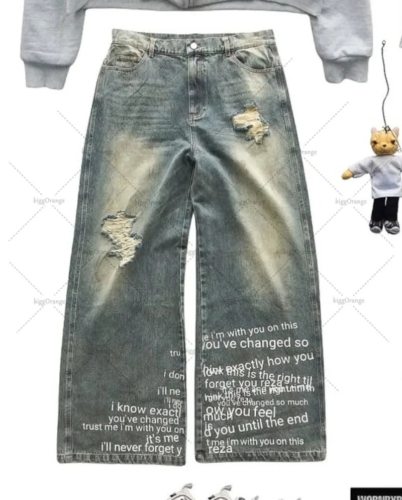 Gothic Hip Hop Streetwear Trousers Men Punk Harajuku Baggy Y2K Jeans Women High Street Trend Retro Washed Straight Pants 250604