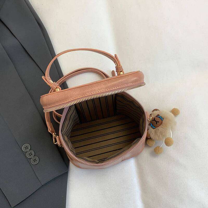 Women Crossbody Retro Pu Leather Phone Square Box Bag Versatile Zipper Mini Bucket Fashion Texture Top Handle Handbag