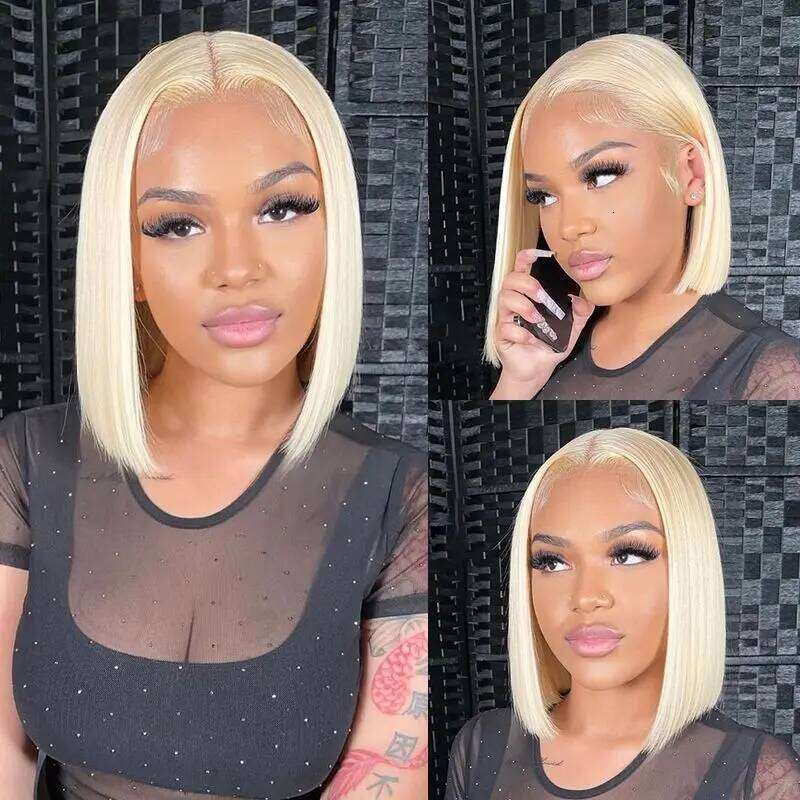 613 Honey Blonde Lace Front Wigs For Women Human Hair Remy Brazilian Cheap 13x4 Straight Short Bob Wig 10 14 Inch