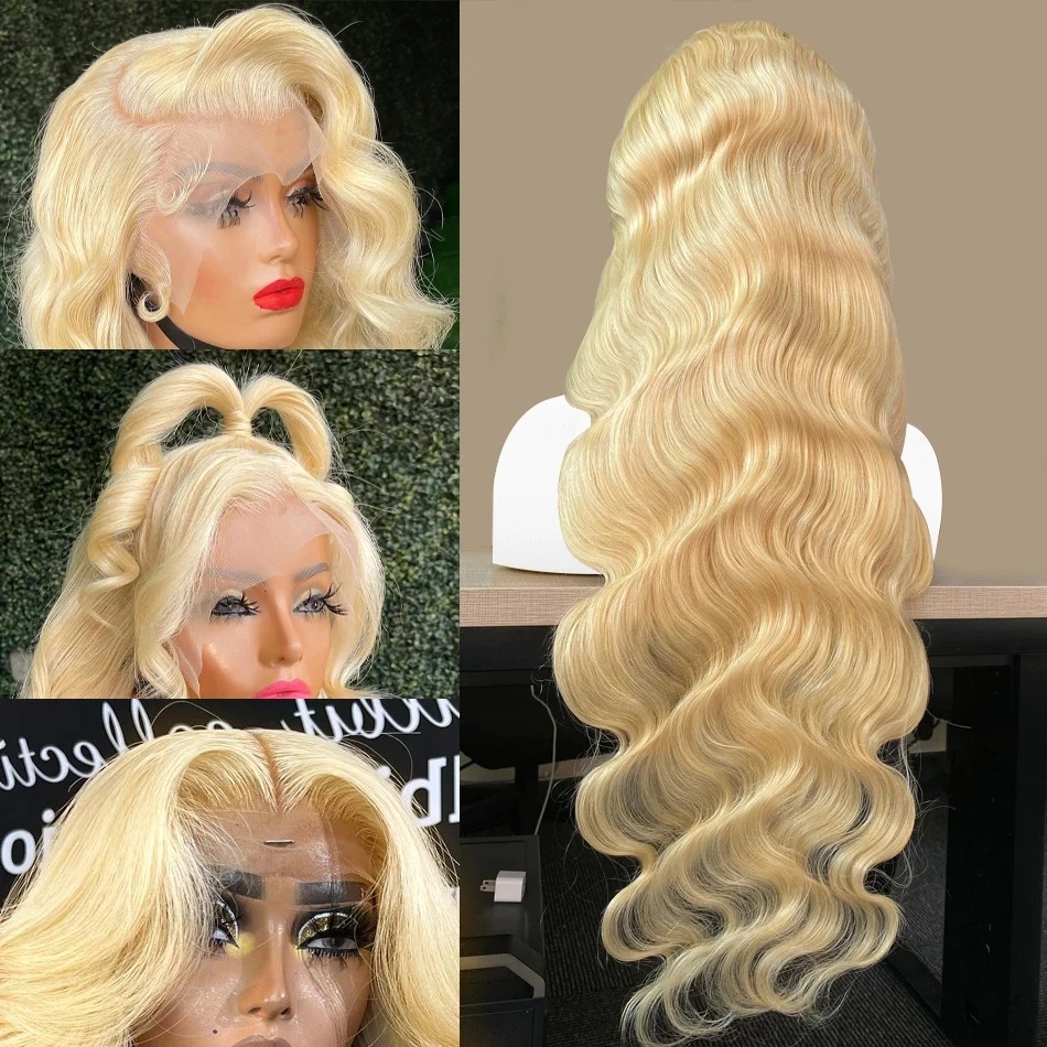 Brazilian 30 40 inches Body Wave 613 Honey Blonde HD Transparent Lace Front Human Hair Wigs 13x6 Lace Frontal Wig Synthetic