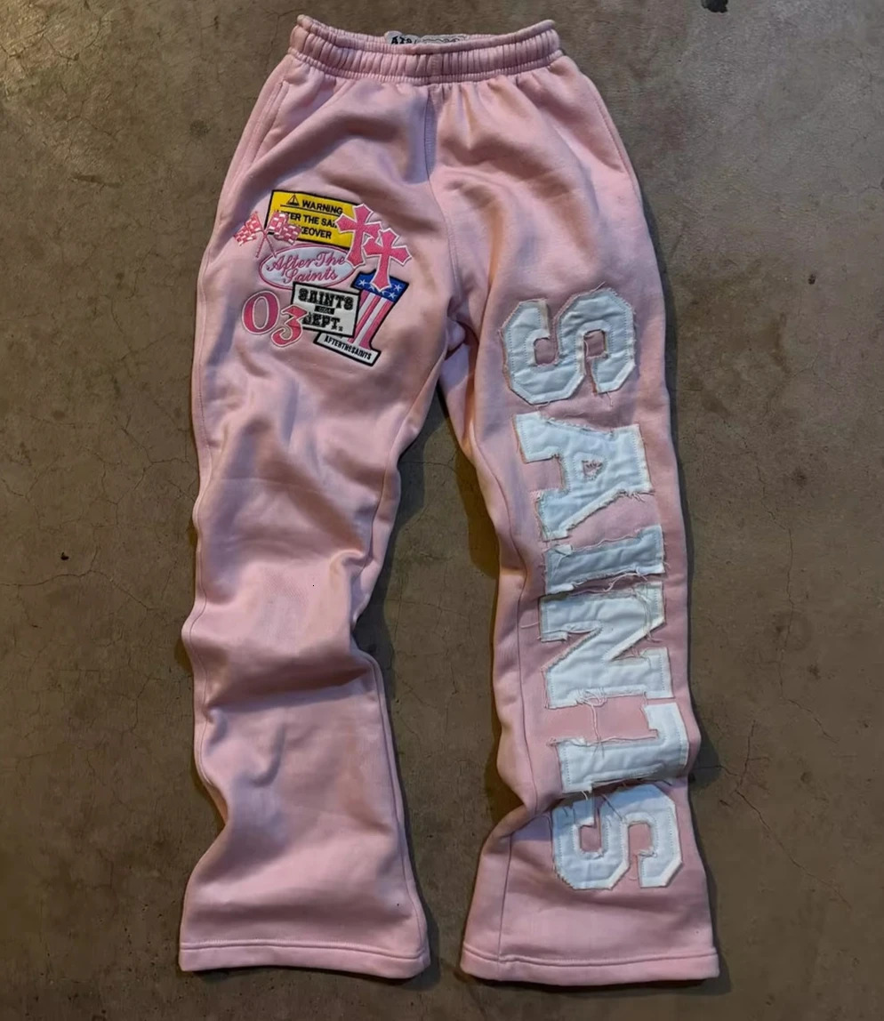 American Retro Letter ed Sweatpants Women Mens Jogging Casual Pants Goth Hiphop Fashion Straight Pant 250604