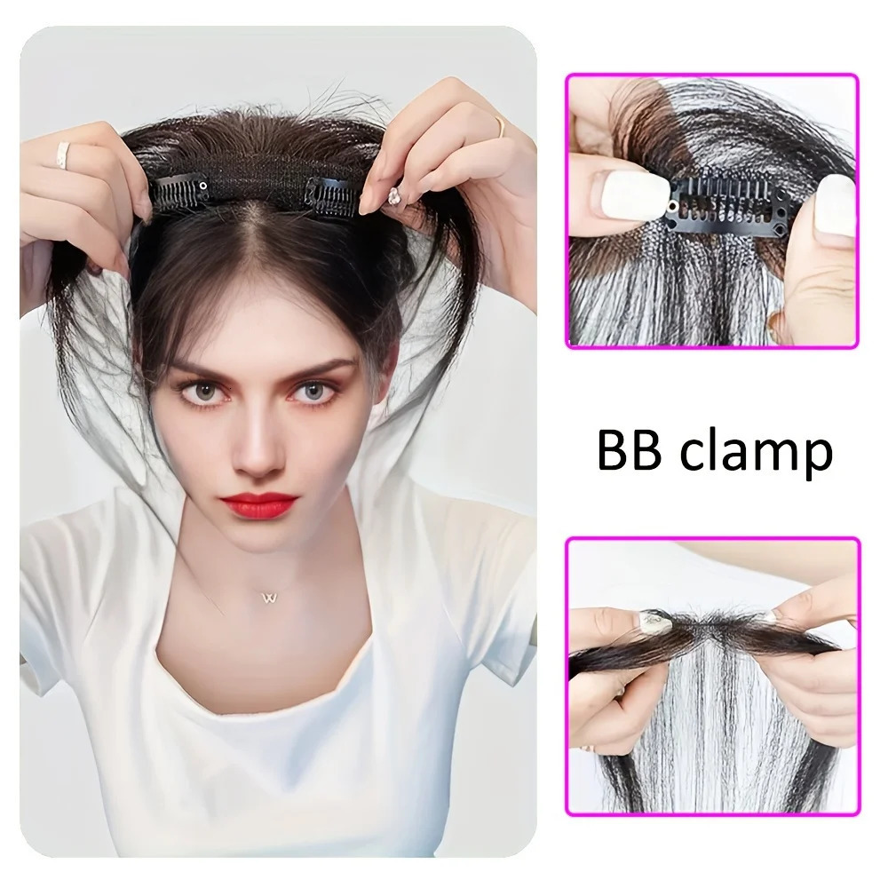 100% Human Hair Clip In Bangs Look Hair Accessories Clip In Hair Extensions Invisible Hair Bangs With Sideburns For Daily Use 250529