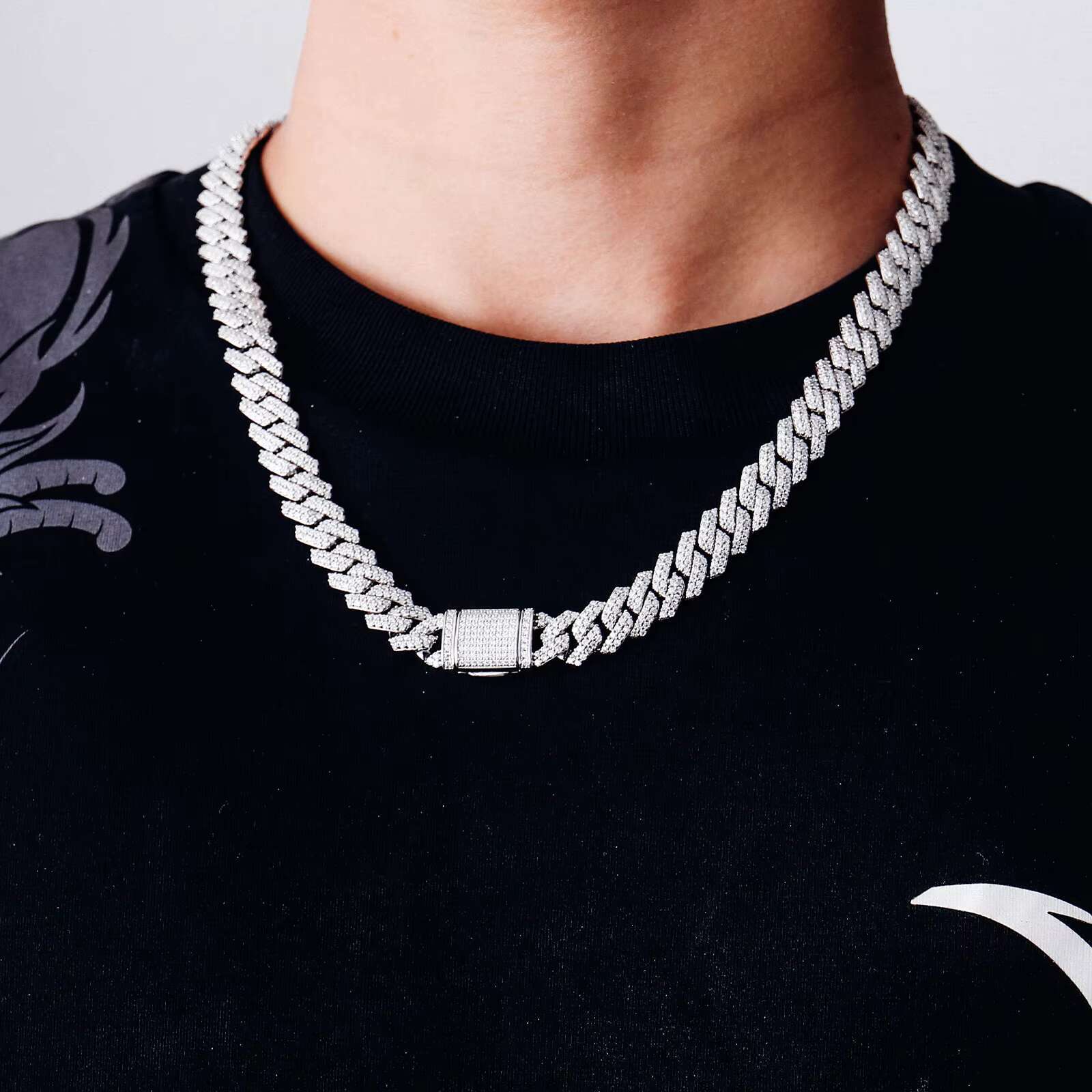 Ready to Ship 12mm 20inches Cuban Link Chain Necklace VVS Moissanite Diamond with Sterling Silver S925 for Hiphop Christmas Day