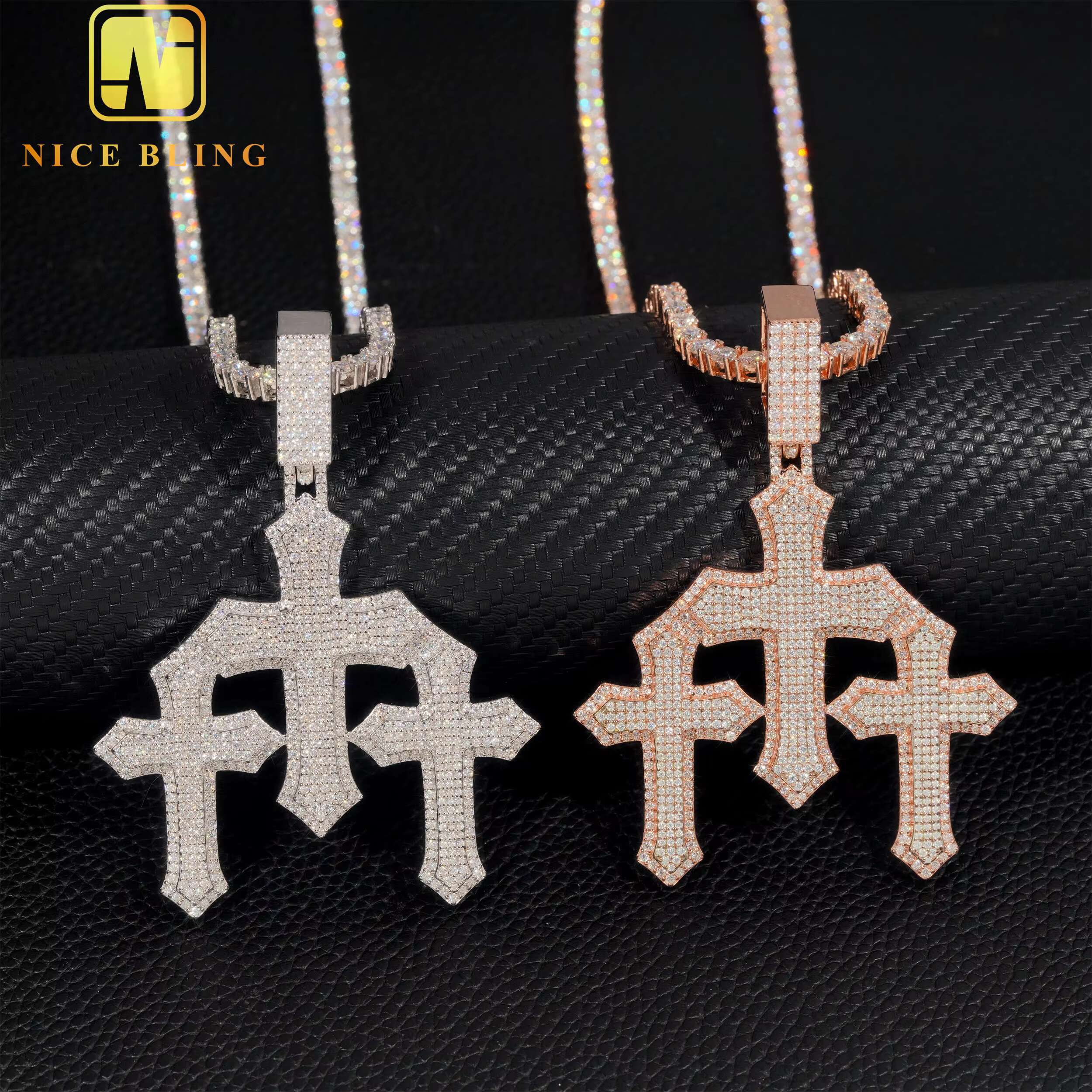 Chain For Man woman necklace New Trendy Man Jewelry Large Size Three Cross Iced Out 925 Sterling Silver VVS Moissanite Diamond Pendant Necklace Crysta