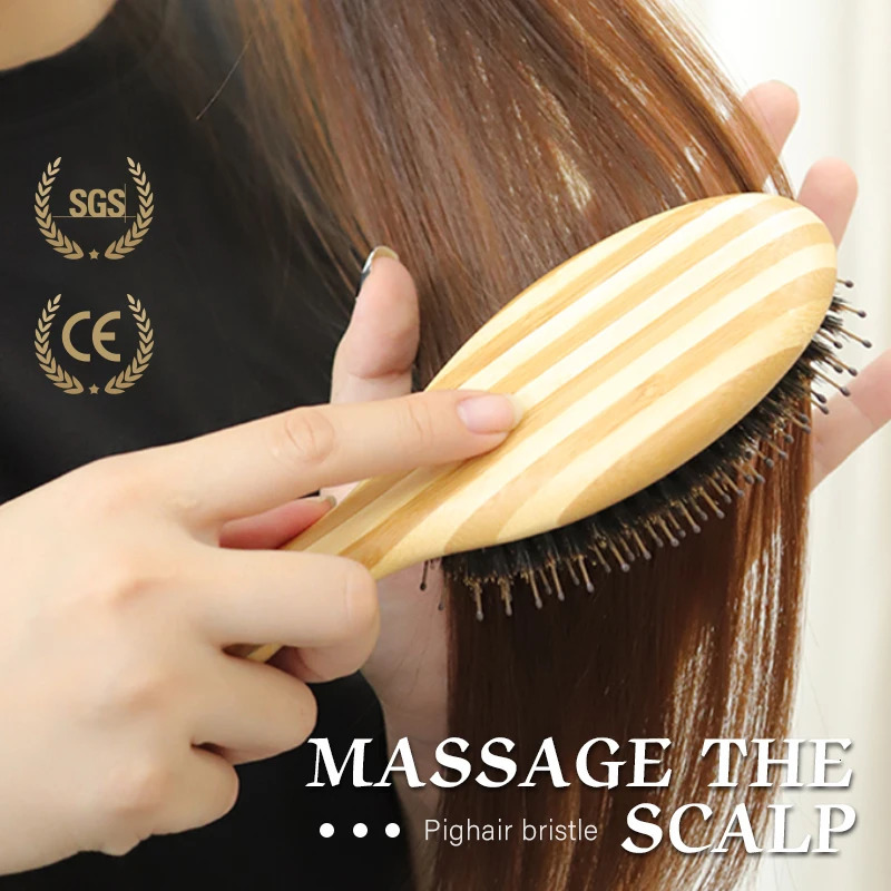 BOOMSLIFE Soft Boar Bristle Hair Brush Professional Women Bamboo HairBrush Massage Bamboo Comb for Hair Beauty Care Salon Tools 250603