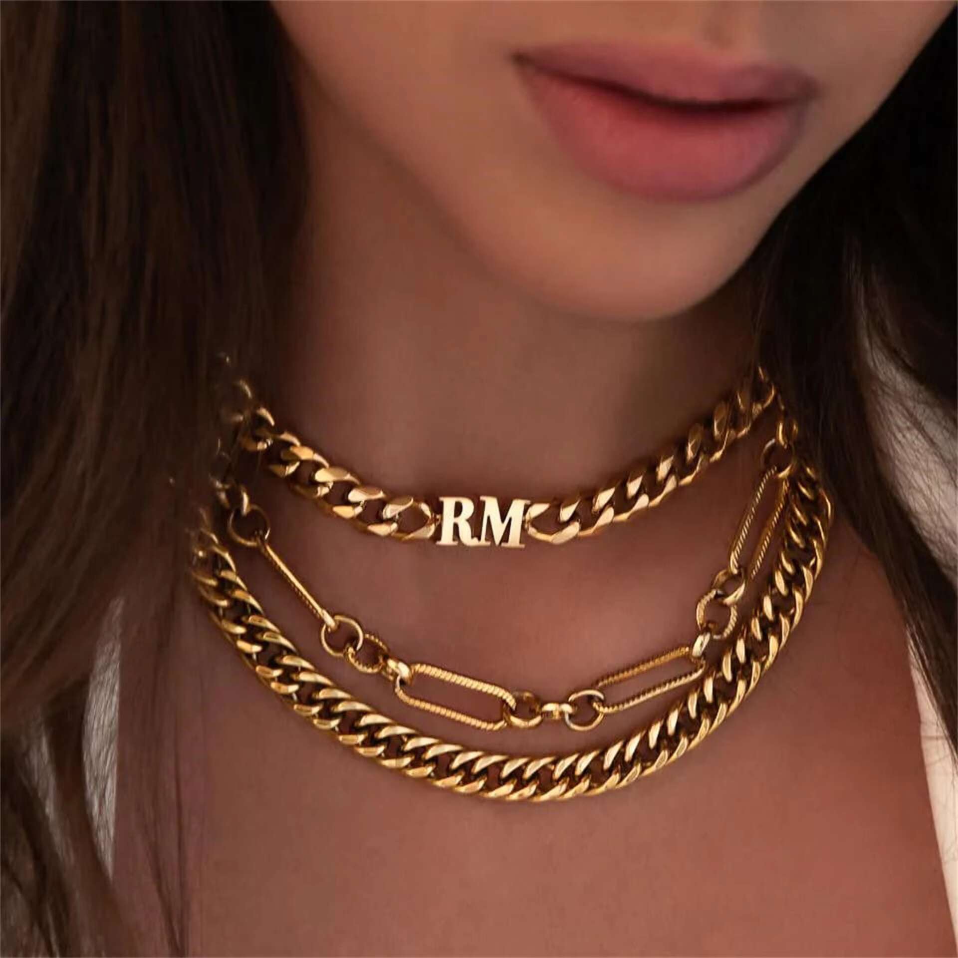 Gold Plated Stainless Steel Women MEN Cuban Chain Letter Pendant Initial CUSTOM Letter Necklace