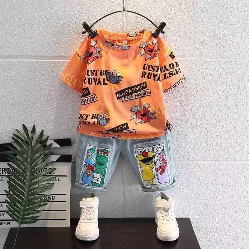 2024 New Summer Casual Toddler Baby Boys/Girls Clothing Suit New Children Cartoon Printed Top + Shorts 2 Pcs/Sets Kids Clothes R250605