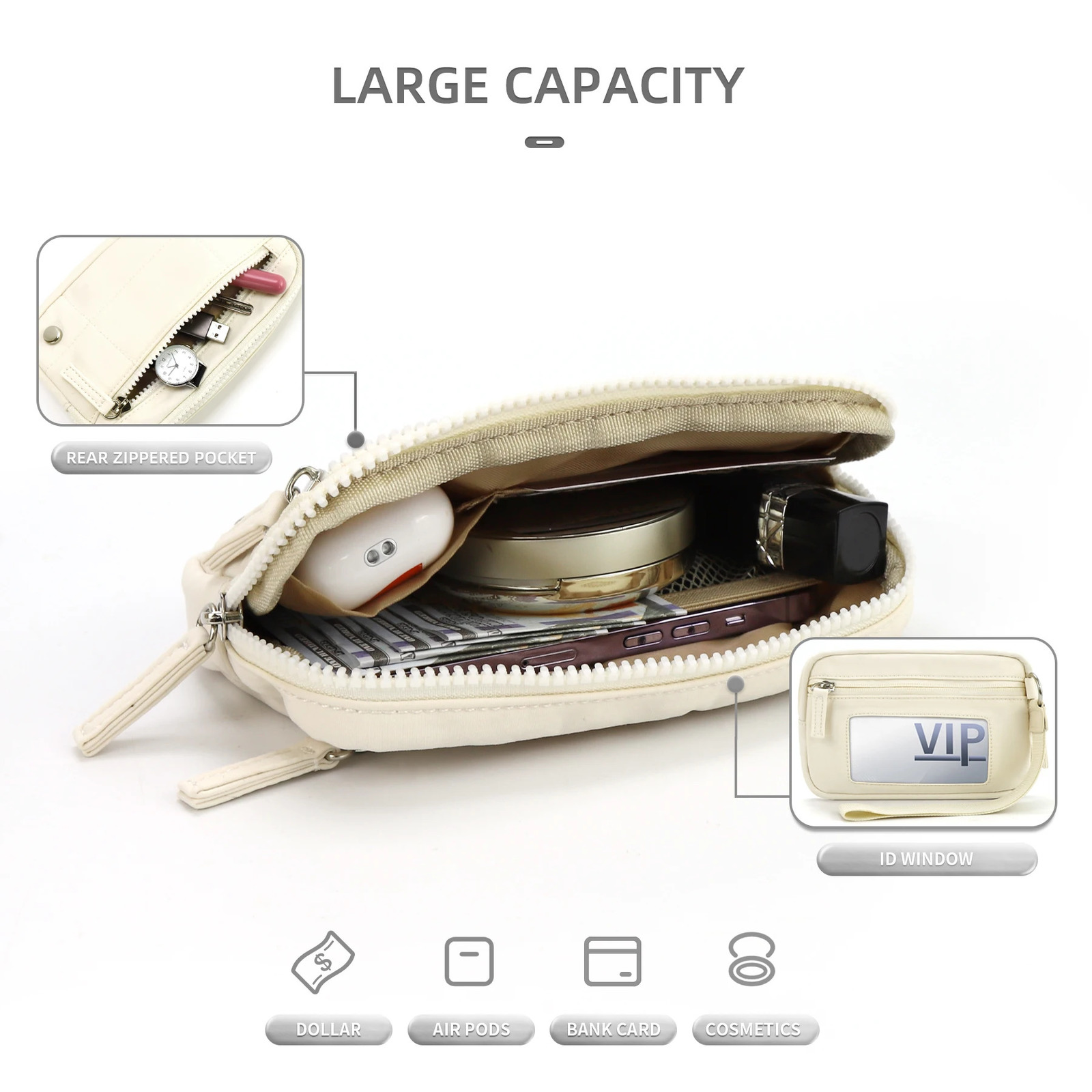 Puffer Wristlet Wallets for Women Nylon Quilted Wallet with 3Zipper Purse Travel Credit Card Holder Phone Organizer 250605
