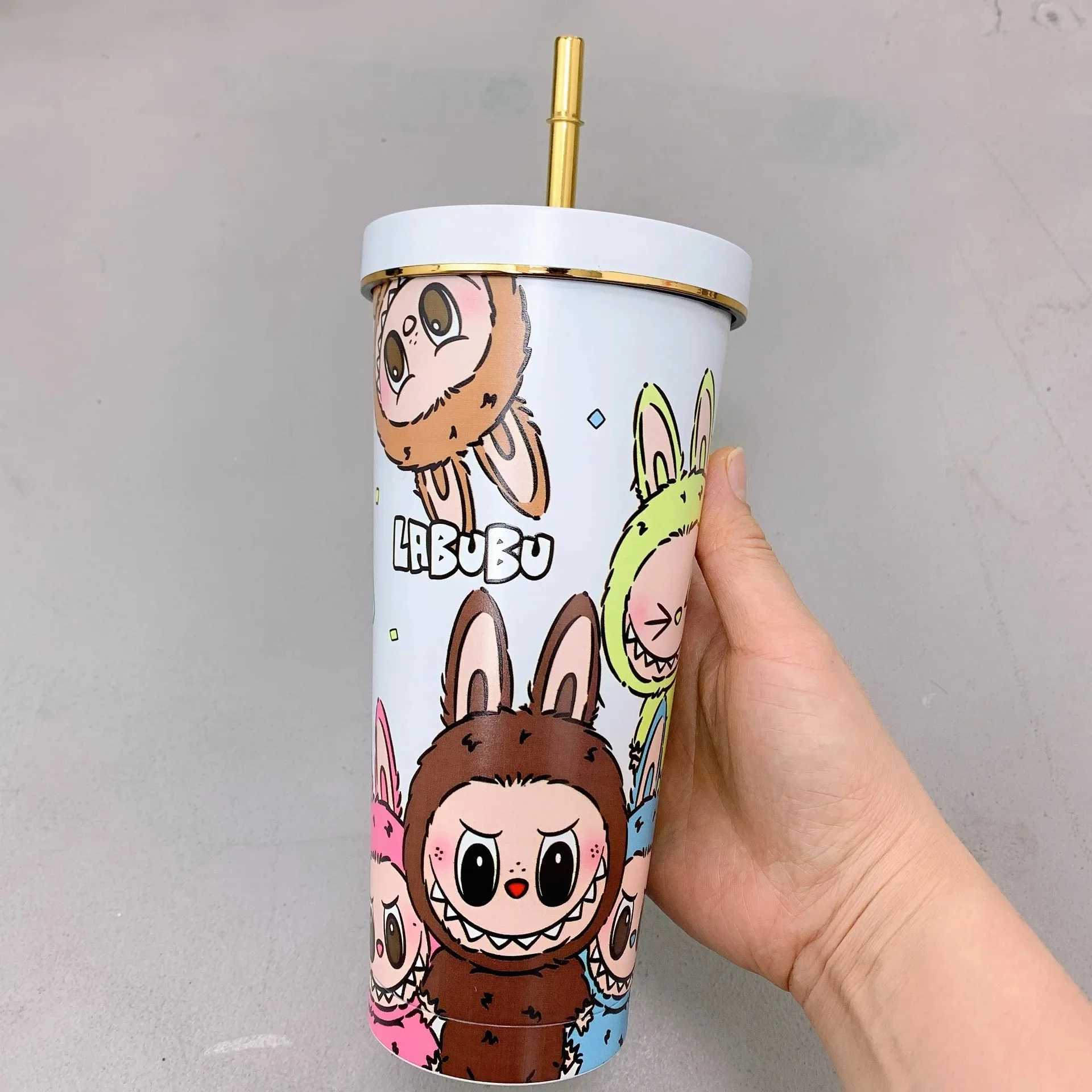 2024 Labubu Periphery 750ml Insulated Cup Cute Cartoon Insulated Ice Cup Stainless Steel Cartoon Water Bottle Car Cup Kid Gift X250605