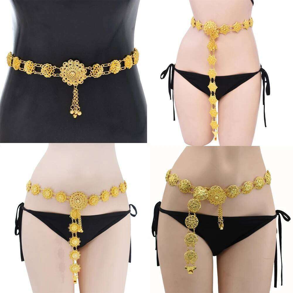 Multi Style Thai Dai Golden Alloy Hollow Flower Waist Belly Chains New Fashion Women's Robe Belts Body Jewelry Party Accessories