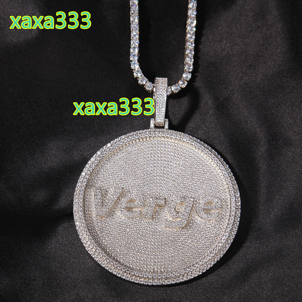 8cm Big Size Circle Round Custom Text Iced Out Pendant Personalized Name Letter Necklace Jewelry Hip Hop Style