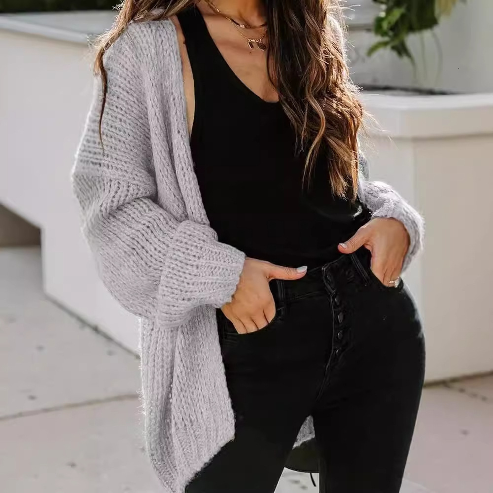 Womens Long Knit Cardigan Sweater Coat No Buttons Loose Fit Outerwear Sweater Top 220923
