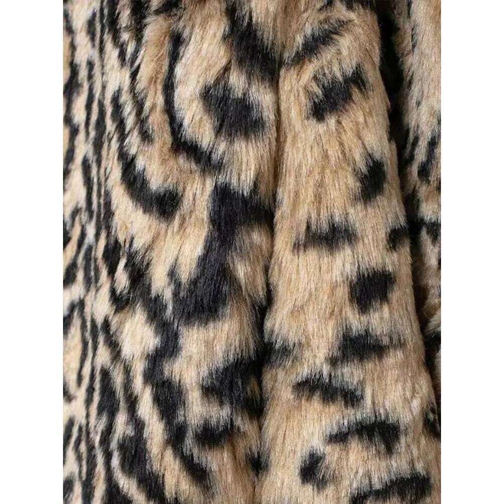 Vintage Leopard Lapel Faux Fur Coat Women Casual Loose Plush Single-Breasted Coats Female Winter Thick Warm Chic Street