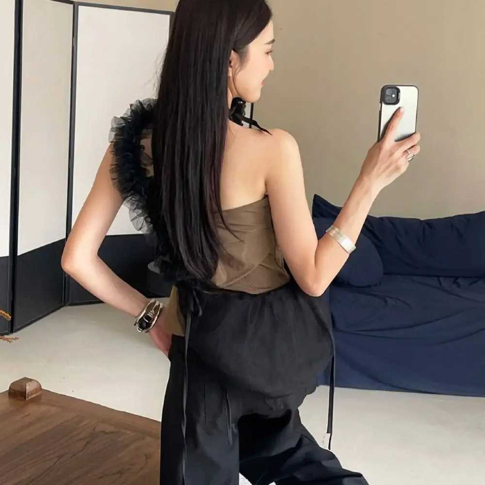 Drawstring Design Mesh Tote Bag Sweet Polyester Solid Color Lace Shoulder Bag Dumpling Shape Pleated Underarm Pouch Shopping XJ250605