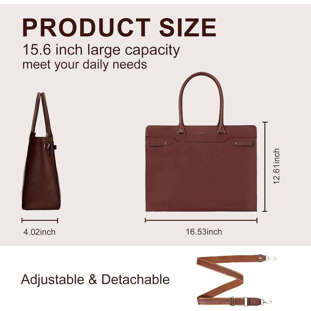 Women's Bags Designer Women Laptop For Book Dell 15.6 Inch PU Leather Office Travel Tote Bag Waterproof Computer Shoulder Messenger Briefcase