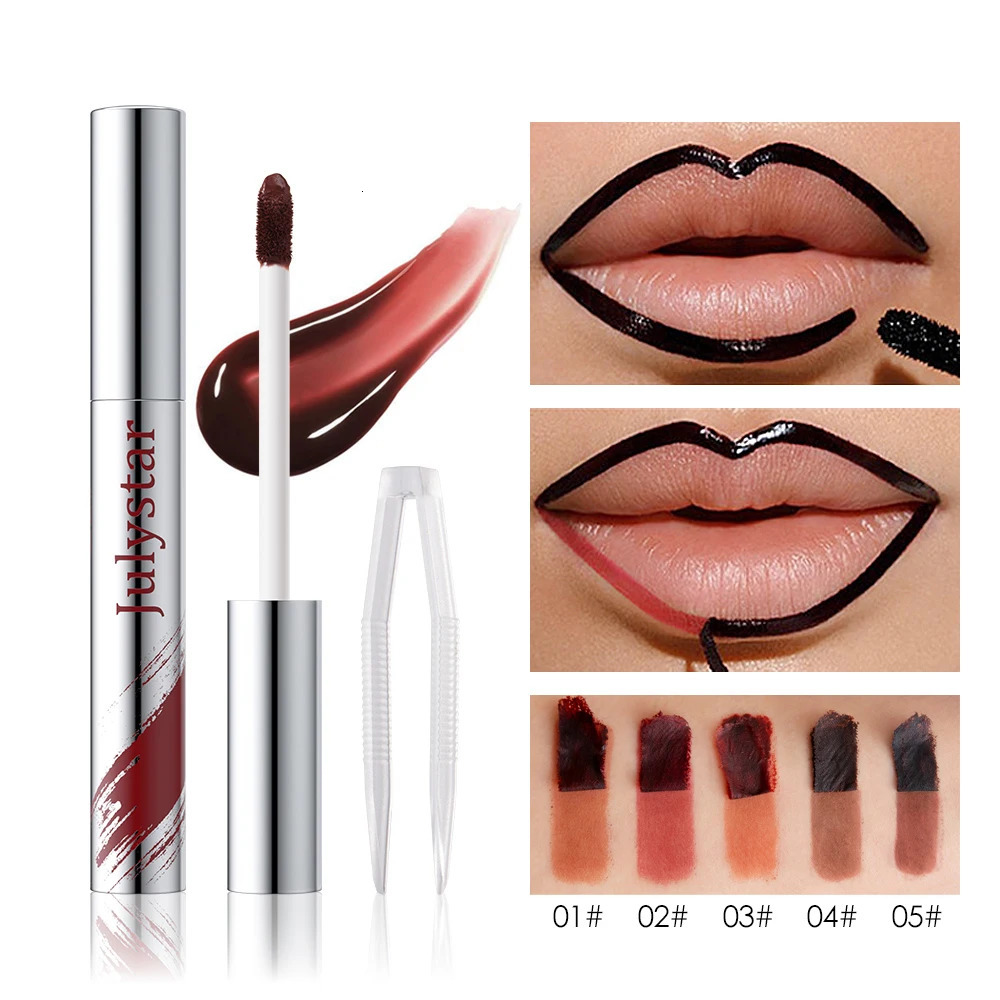 With Tweezers Instant Peel-off Lip Liner Stain Tattoo Lip Gloss Waterproof Tear-off Matte Lips Tint Red Brown Contour Stain 250605