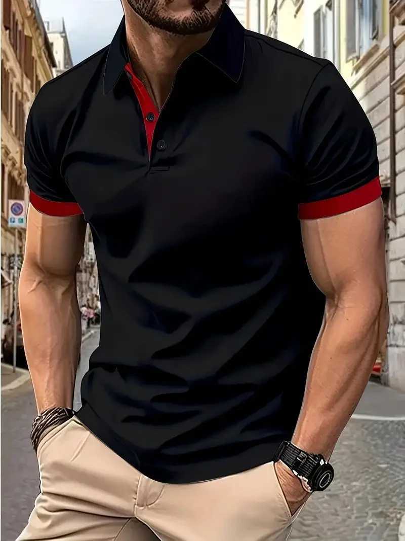 2025 Summer Mens Solid Color Polo Shirt Short-Sleeved Stand-Up Collar Button T-Shirt Mens Casual Street Wear Lightweight Top XJ250605