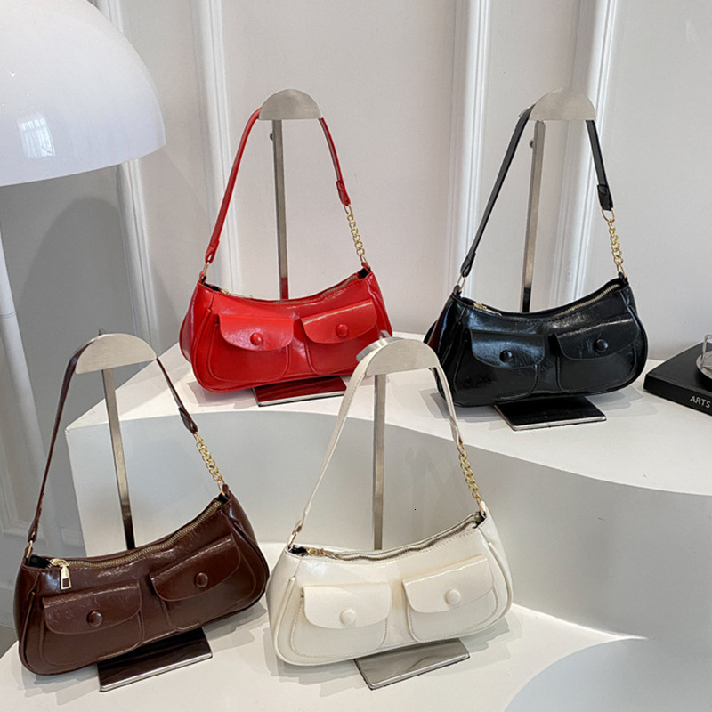 designer Vintage Commuter Underarm Bag for Women 2025 New Fashion Casual Double Pocket Leather Shoulder Bag Niche Stylish Handbag