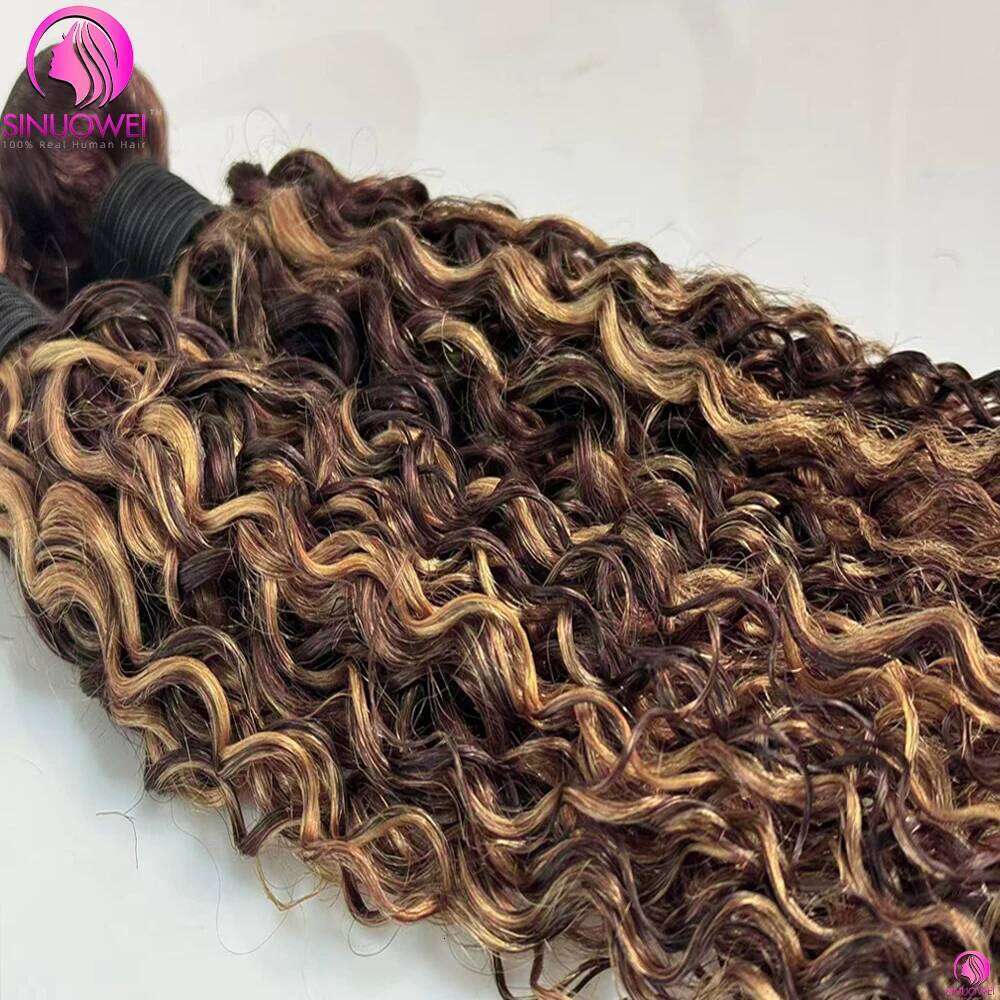 Highlight Water Wave Remy Extension Human Hair Bundles With 13x4 4x4 Lace Closure For Women