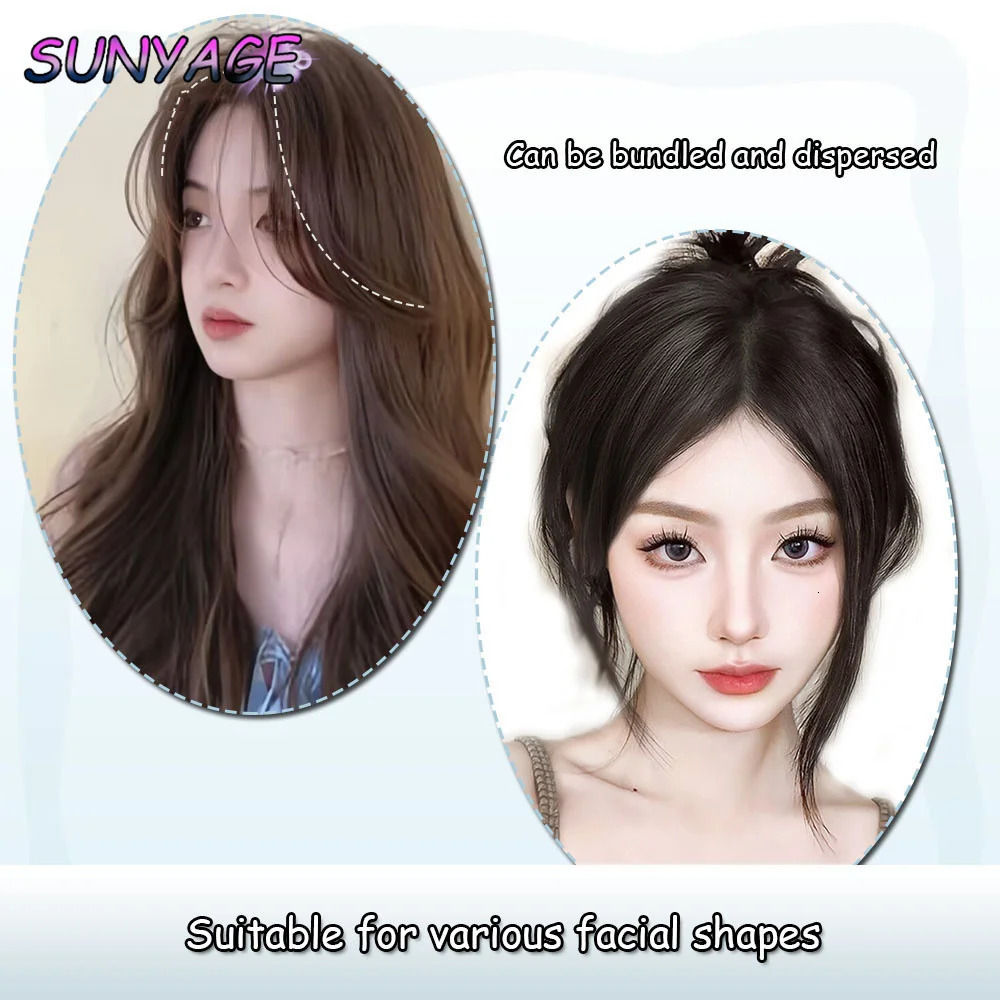 SUNYAGE Synthetic Eight-character Bangs For Women On Top Of Head To Cover White Hair And In Full Bangs 250529