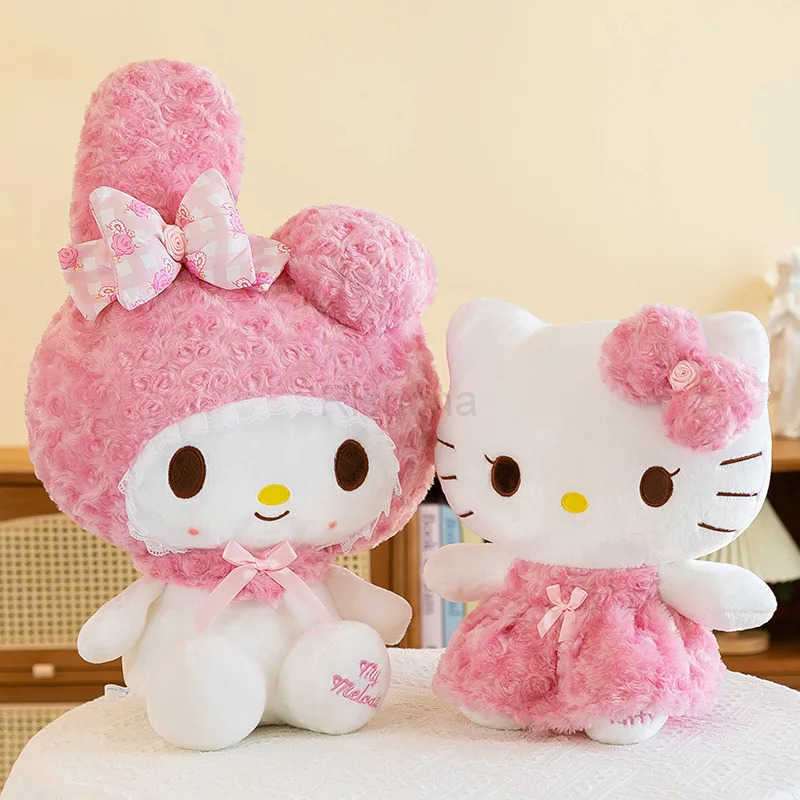 Sanrio Miniso 35CM Hello Kitty Kawaii Rose My Melody Plush Toy Anime Cartoon Anime Big Size Soft Stuffed Doll Pillow Kids Birthday Gift X250620