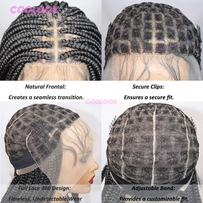 Cornrow Lace Synthetic For Black Women Knotless Box Braids Hair Twist Braid Wig Classic Braided Wigs