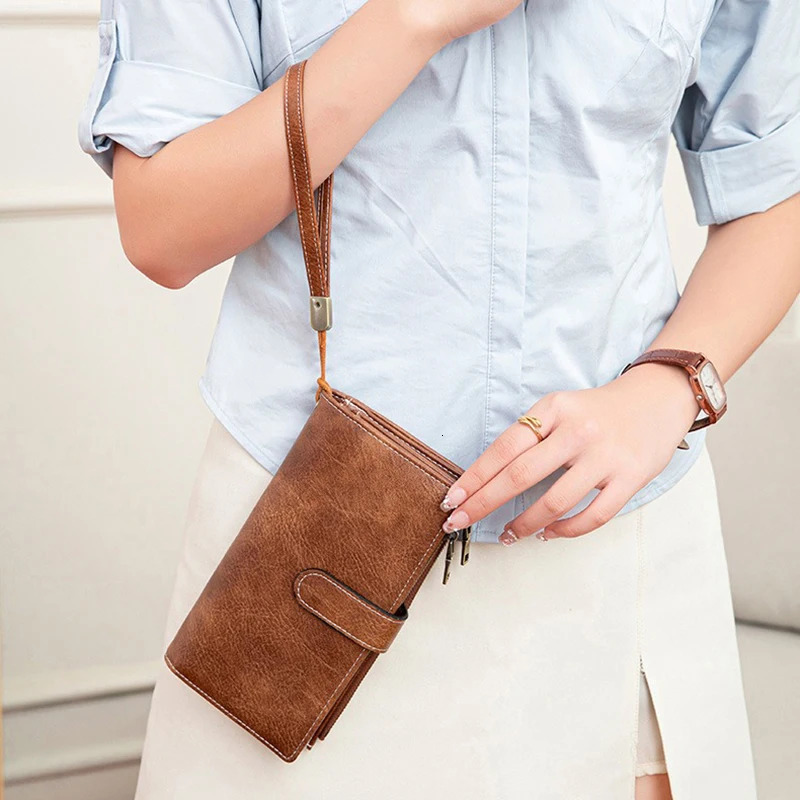 Vintage Womens Long Wallets Large Capacity Trifold Credit Card Holder RFID Blocking Purses for Women Ladies Zipper Pocket Bag 250605