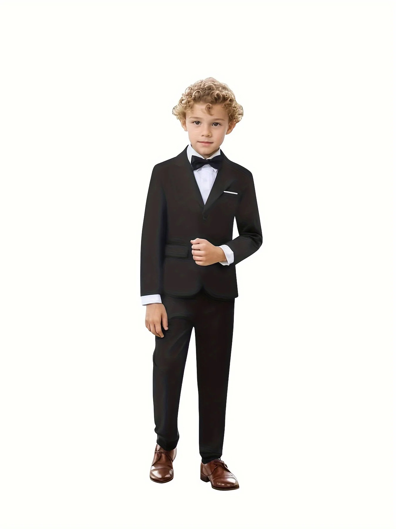 Gentleman Kids Black 007 3Piece/Set Jacket Pants Bowtie Wedding Suit Flower Boys Birthday Party Dress Children Pograph Blazer 250530