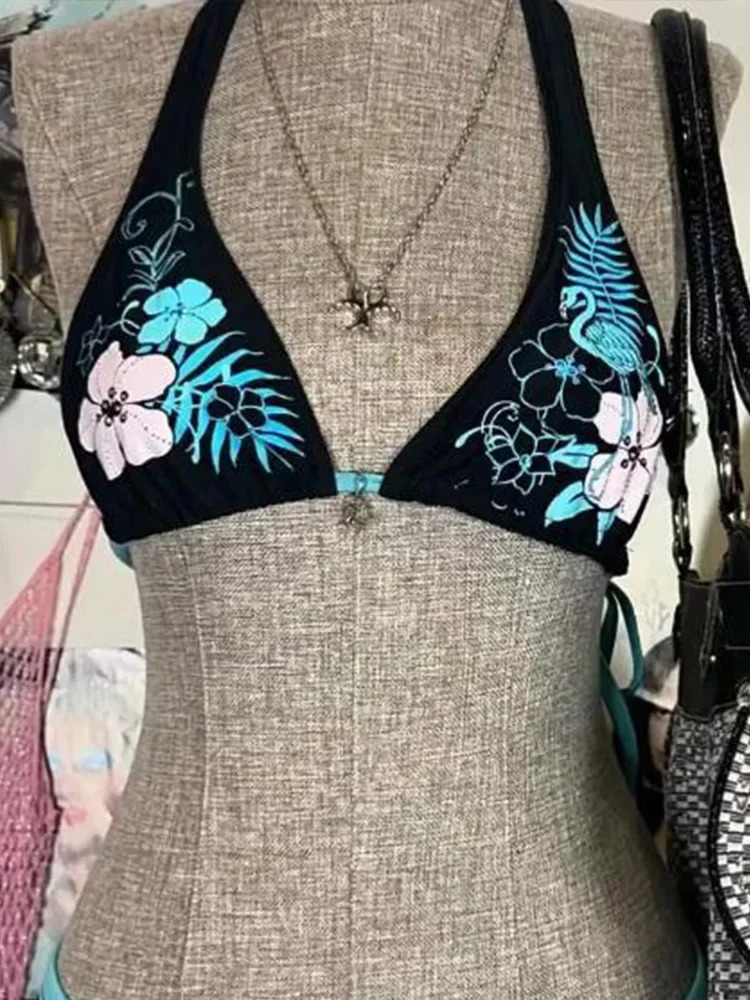 UETEEY Summer Swimwear Bikinis Set Sexy Print Laced Up Backless Bikini 2 Piece Women Split Swimsuit Beach Bikini 250604