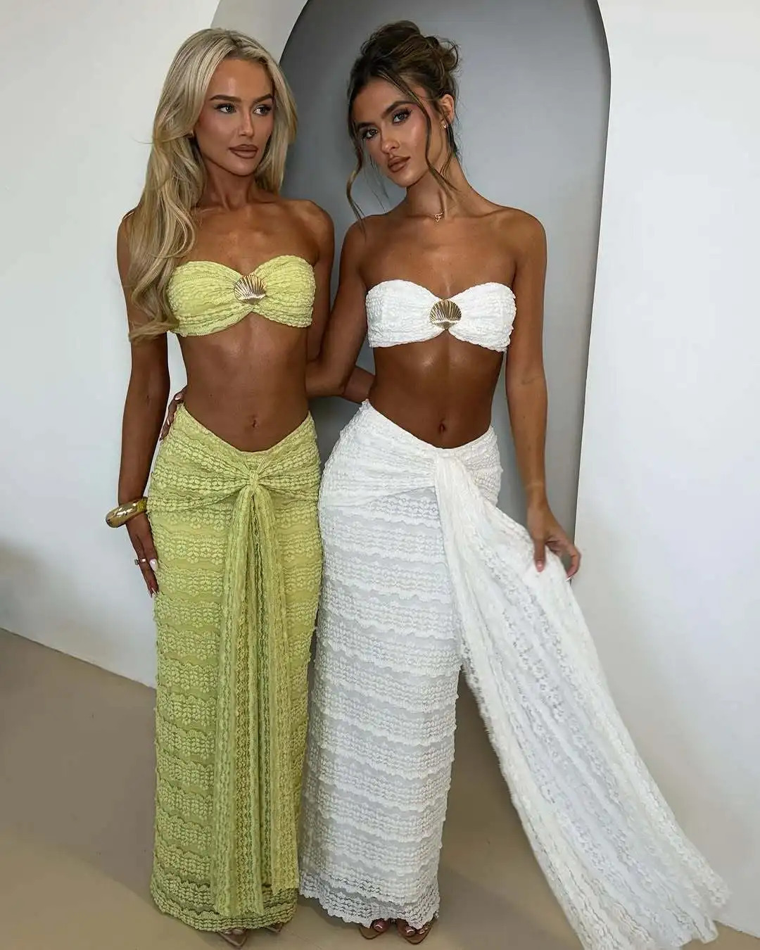 VEITCHE Fashion Women Lace Off Shoulder Bikini And Skirt Swimsuit Sexy Biquini Lady 2Pcs Set Swimwear Female Beachwear Outfits 250604