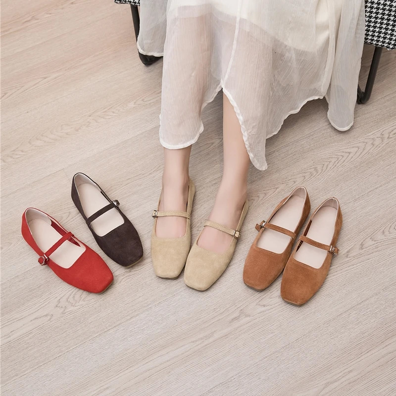 AIYUQI Mary Jane Shoes Women Flat 2025 Spring Shoes Female Genuine Leather Square Head Non-slip Large Size Ballet Shoes Women 250603