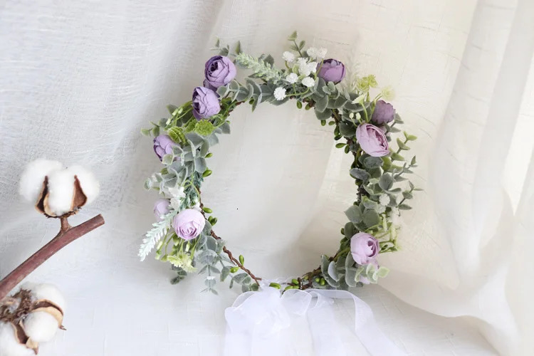 Camellia Flowers Wreath Crown Festival Headband Women Hair Accessories Headdress Girl Floral Garland Wedding Floral Headwear 250530