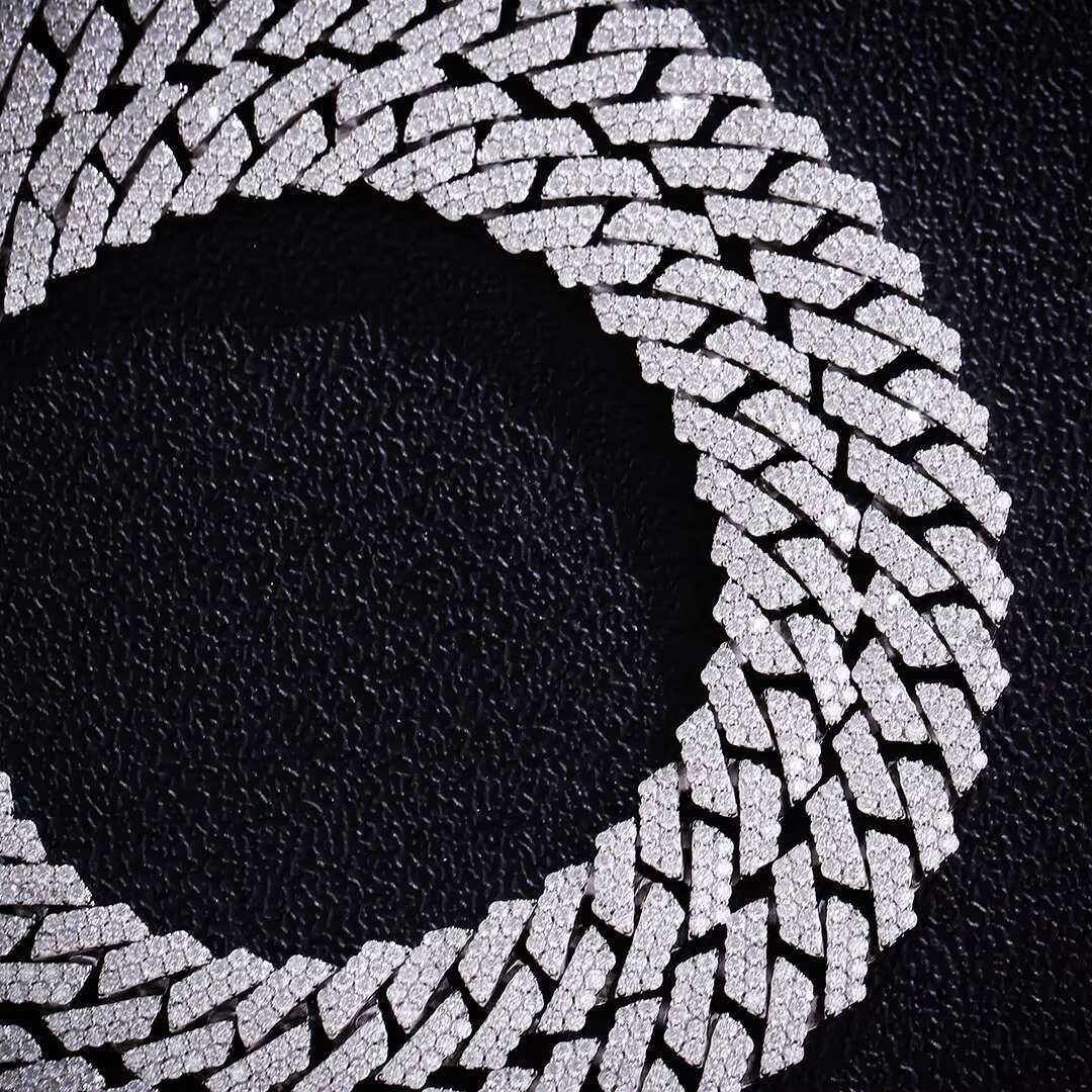 Ready to Ship 12mm 20inches Cuban Link Chain Necklace VVS Moissanite Diamond with Sterling Silver S925 for Hiphop Christmas Day