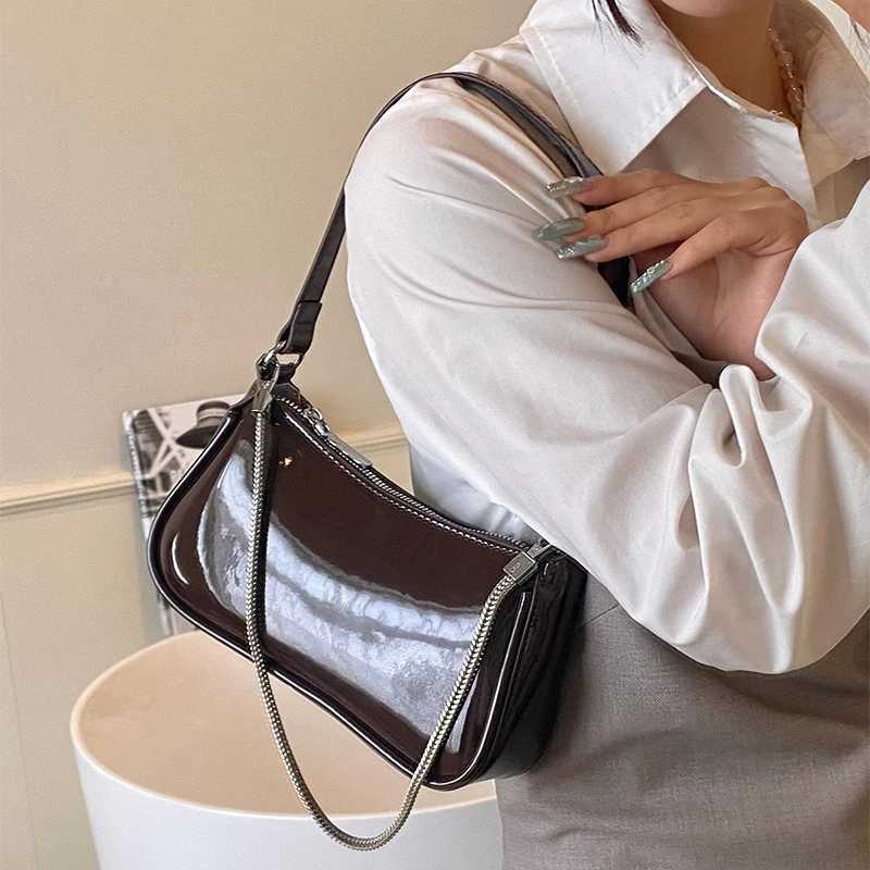 Bright Quality Leather Lady Small Underarm Bag Chain Strap Versatile Commuting Handbag Large Capacity Single Shoulder Sling Bag XJ250605