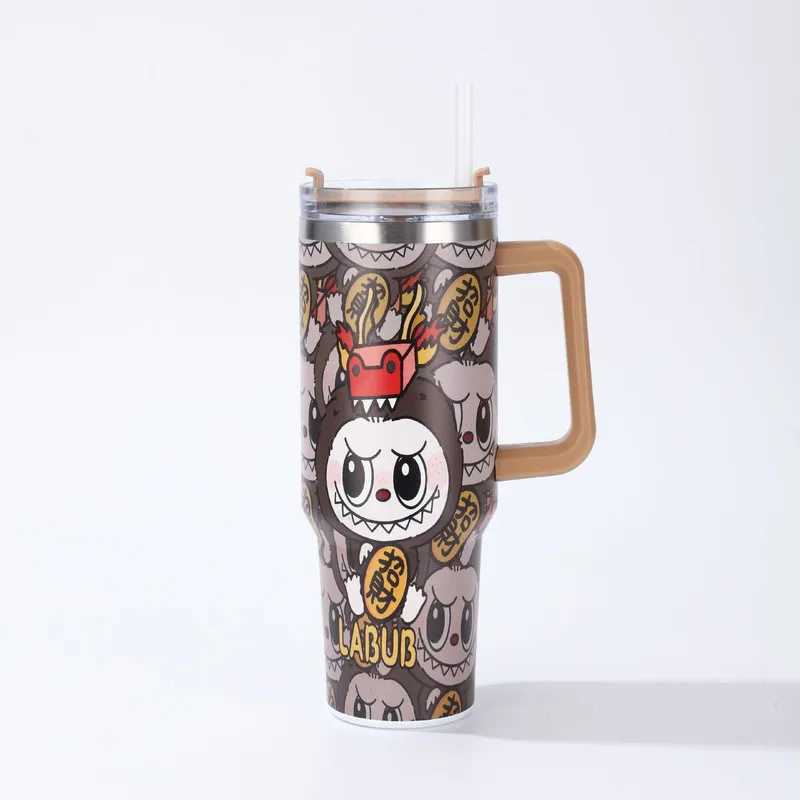 1200ml Labubu Peripheral Water Cup 40oz Insulated Cup With Handle 304 Stainless Steel Cartoon Anime Character Kid Birthday Gift X2506051