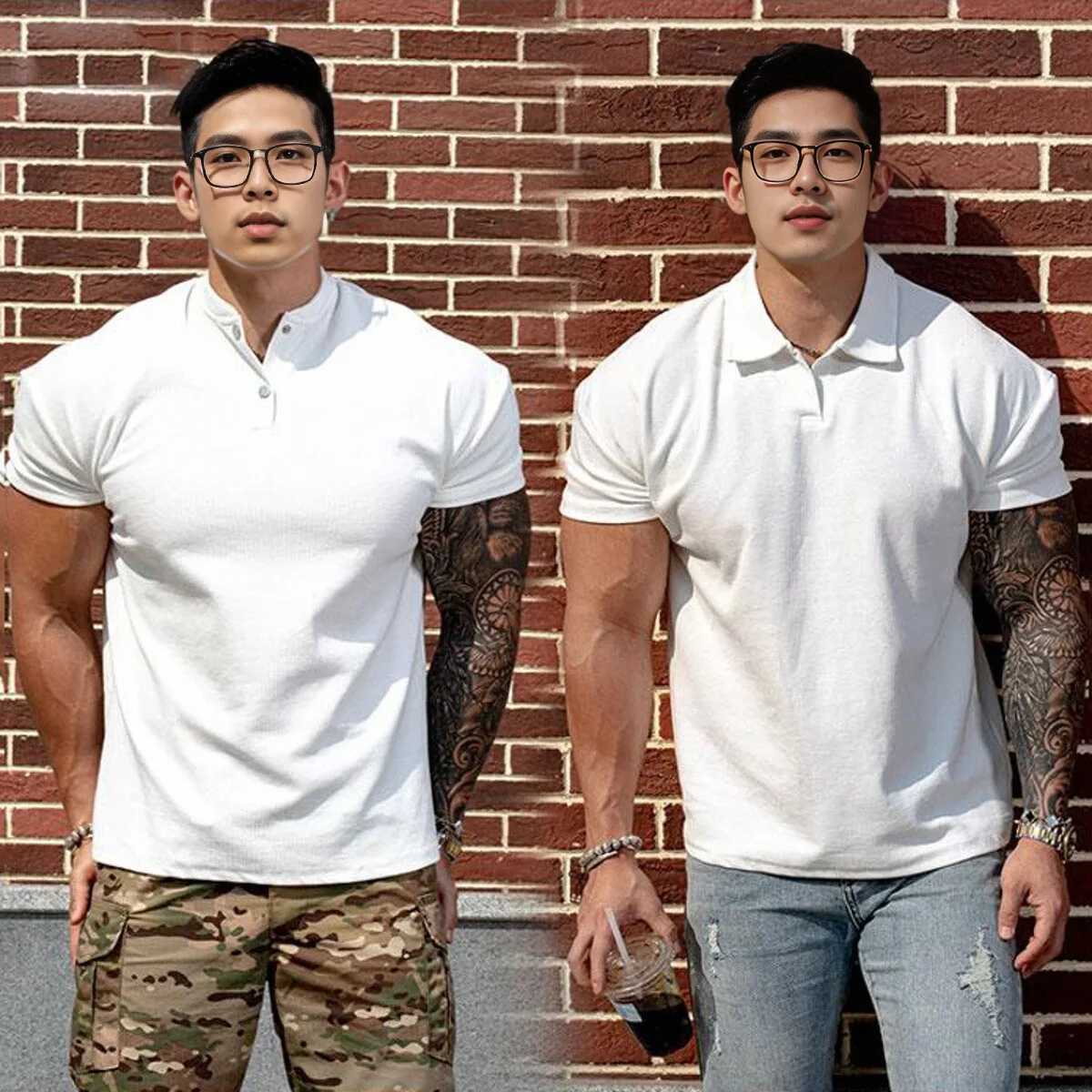 2025 Summer Simple Solid-color Chinese Polo Henry Collar Sporty Casual Breathable And Fitness Short-sleeved T-shirt With Cuffs XJ250605