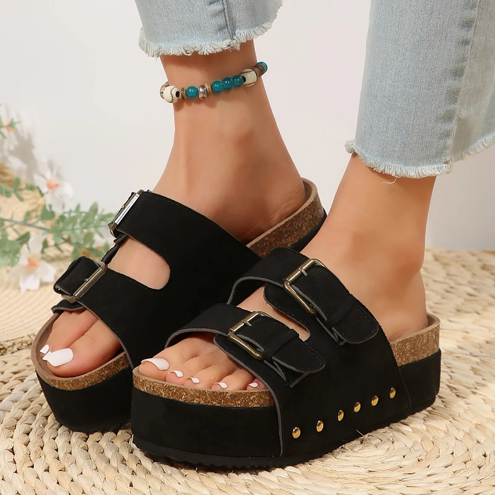 Sandals Women Wedge Open Toe Slingback Vacation Bohemian Diamond for Suggest taking a larger size 250605