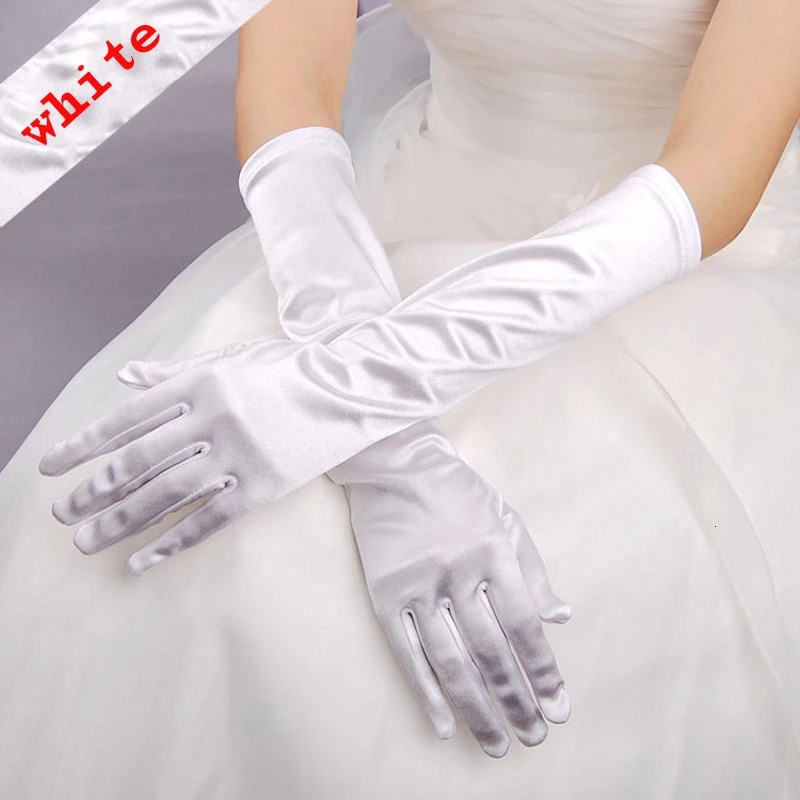 Womens White Satin Wedding Bride Gloves 23 cm 38 cm 55 cn Ball Gloves Elegant ed for Formal Occasions 250530