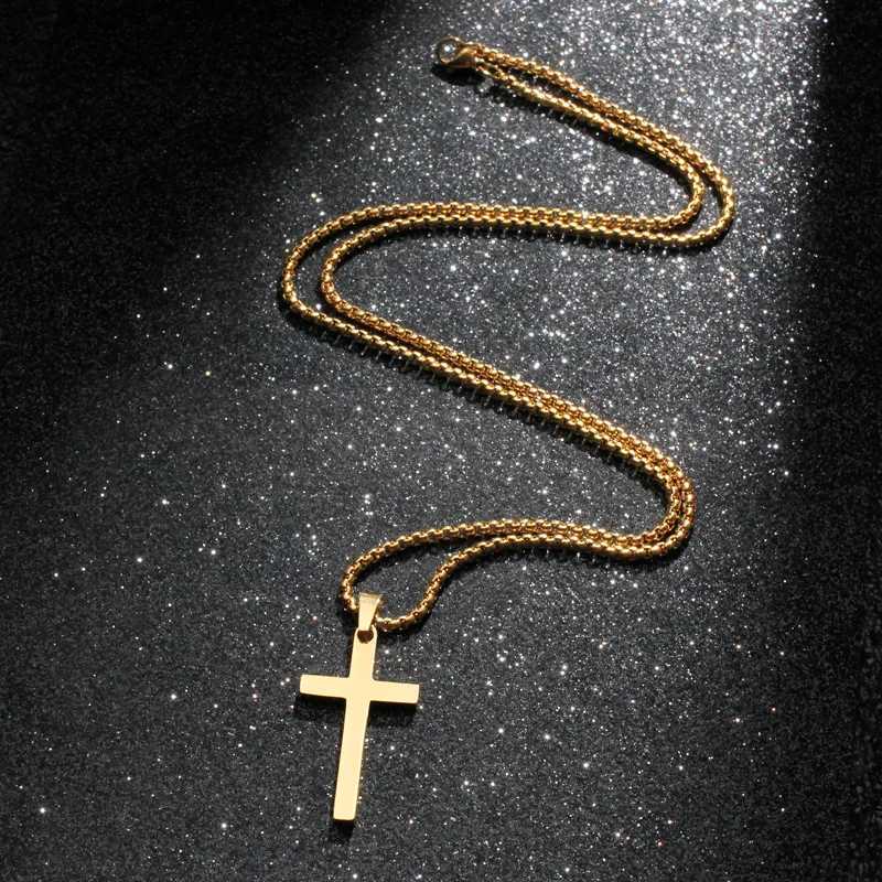 Cross Necklace for Men Gold Black Silver Color Stainless Steel Pendant Simple Jewelry Gifts Cross Chain Necklace for Men Boys XJ250604