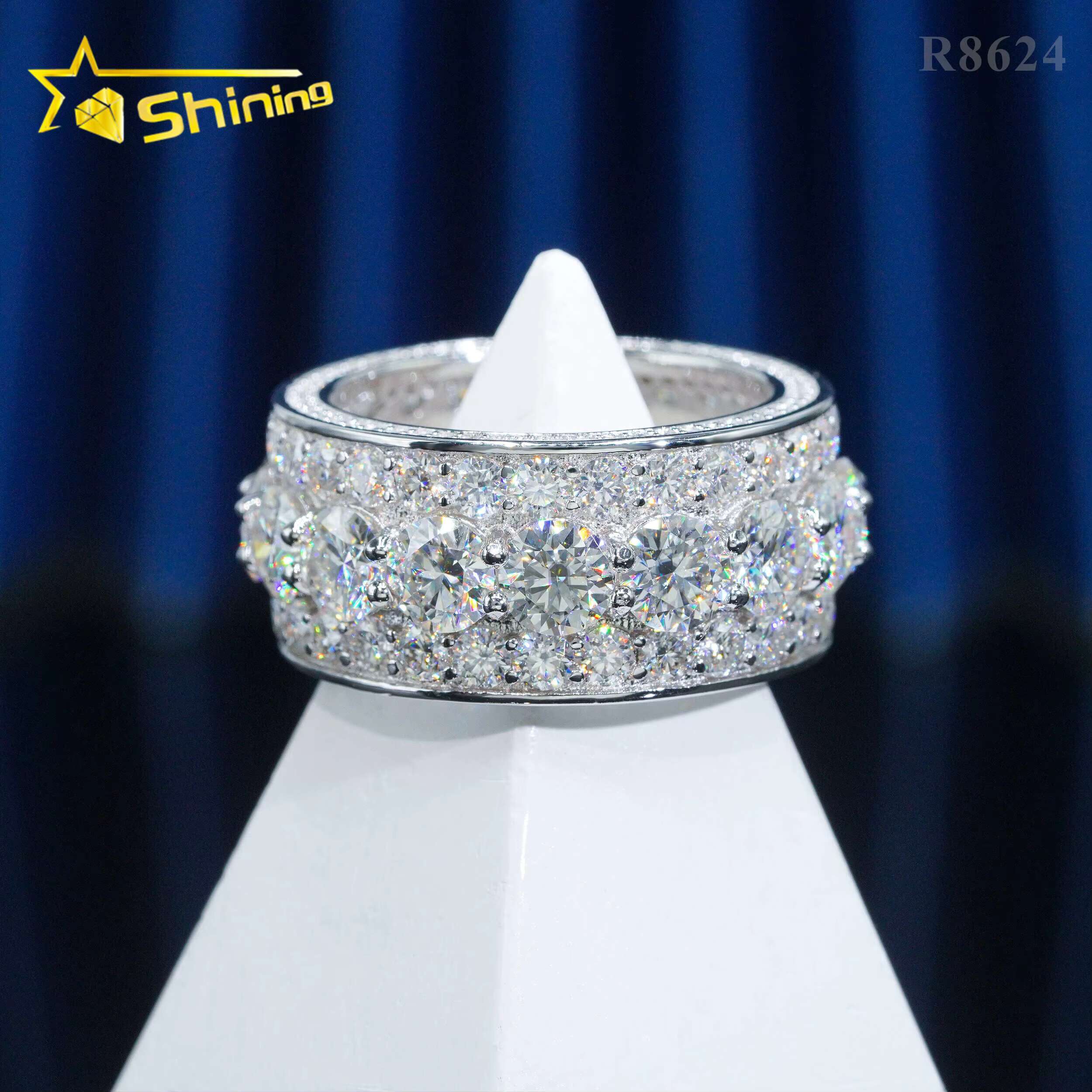 Drop Shipping Pass Diamond Tester 925 Sterling Silver White Gold Plated VVS Diamond Hip Hop Jewelry Diamond Moissanite Men Ring